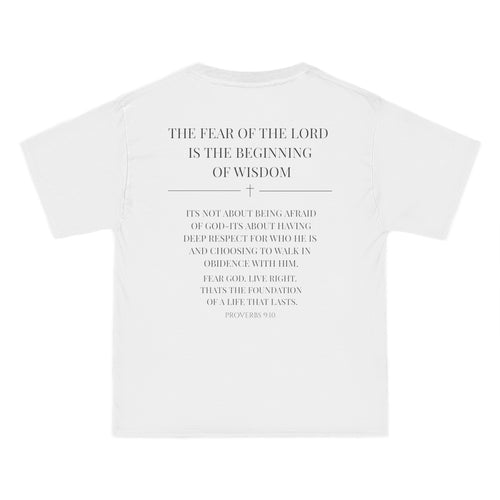Fear God T-Shirt — Minimal Christian Scripture Tee (Back Verse: "The fear of the Lord is the beginning of wisdom")