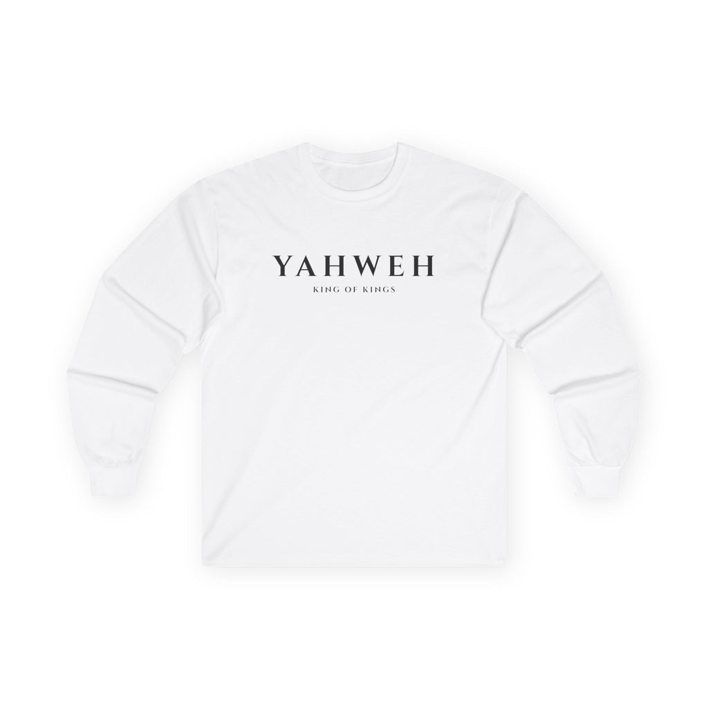 YAHWEH Long Sleeve Tee — Faith-Based Christian Scripture Shirt (Back Cross & Psalm Text)