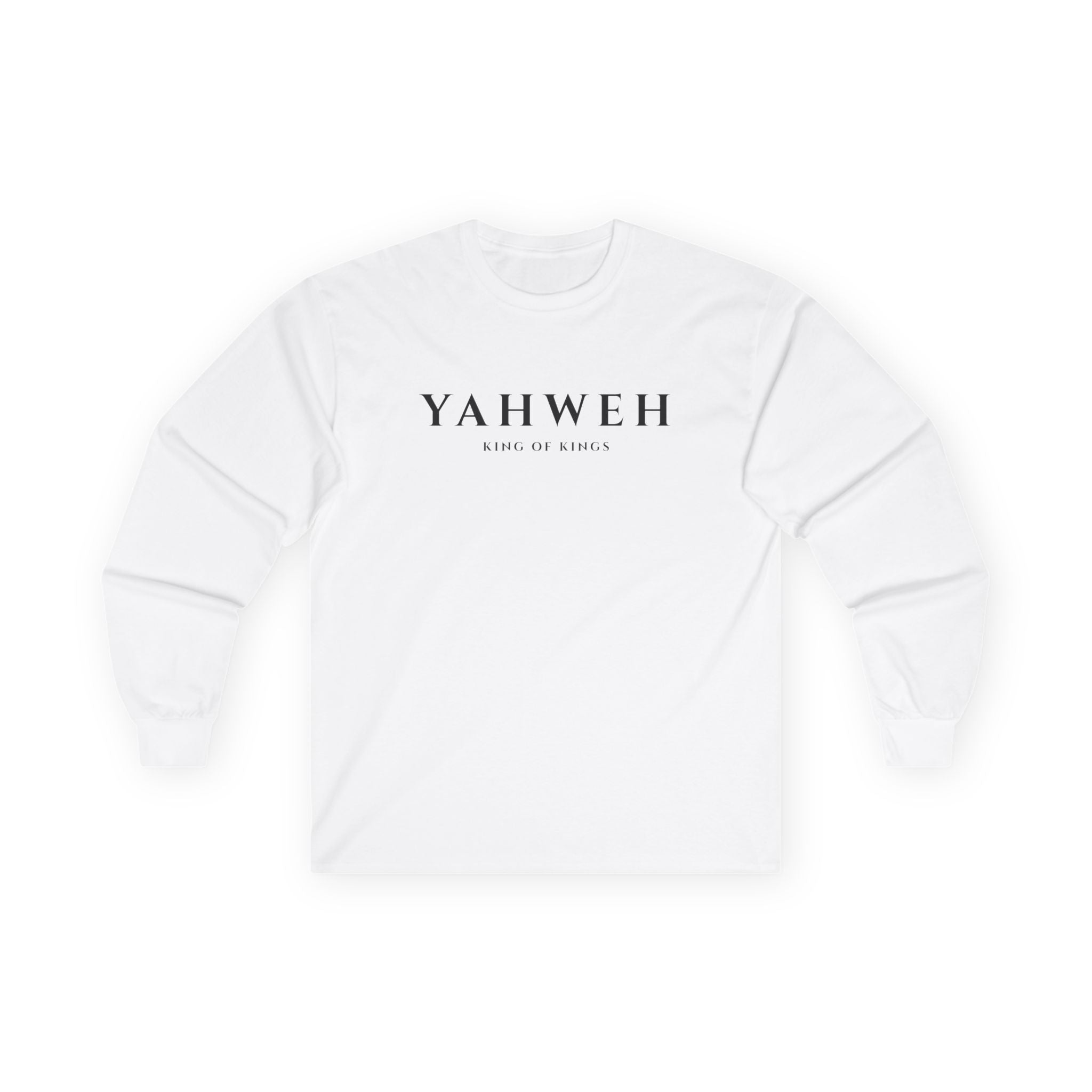 YAHWEH Long Sleeve Tee — Faith-Based Christian Scripture Shirt (Back Cross & Psalm Text)